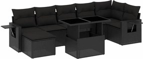 vidaXL 8 részes fekete polyrattan kerti ülőgarnitúra párnákkal