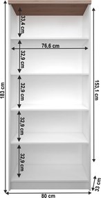magas könyvespolc, fehér/tölgy sonoma, TOPTY TYP 06