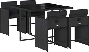 vidaXL 5 részes fekete polyrattan kerti étkezőgarnitúra párnákkal