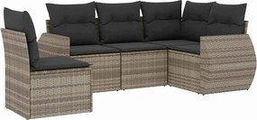 vidaXL 5 részes világosszürke polyrattan kerti ülőgarnitúra párnákkal
