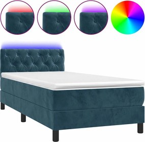vidaXL sötétkék bársony rugós és LED-es ágy matraccal 80 x 200 cm
