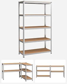 5 szintes polcrendszer, acél polcrendszer tároláshoz, teherbírás 875 kg, 60 x 120 x 200 cm, ezüst