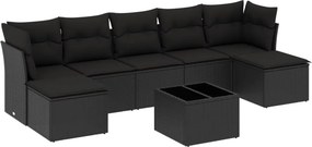 vidaXL 8 részes fekete polyrattan kerti ülőgarnitúra párnákkal
