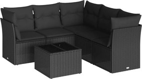 vidaXL 6 részes fekete polyrattan kerti ülőgarnitúra párnákkal