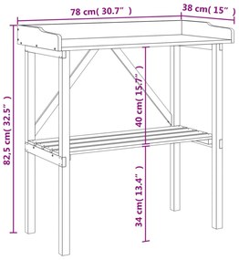 barna tömör fenyőfa növénytartó asztal polccal 78x38x82,5 cm