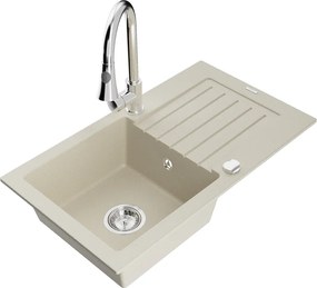 Mexen Pablo gránit mosogatótálca, 1 rekeszes, elfolyóval és Elia konyhai csapteleppel, bézs - 6510-69-670101-00