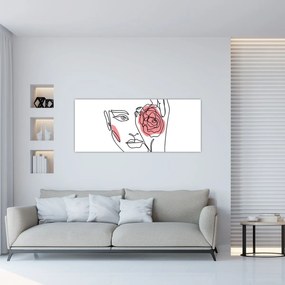 Kép - Line art arc rózsával (120x50 cm)