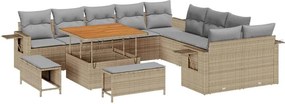 vidaXL Kerti Kanapé Szett 13 pcs Bézs polirattan