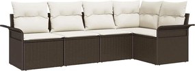 vidaXL Kerti Kanapé Szett tárolóval 5 pcs Barna polirattan