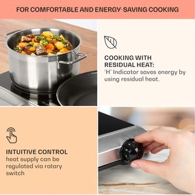 Klarstein Cookbuddy, főzőlap, 2400 W, 2 főzőlap, 5 teljesítményszint, üvegkerámia