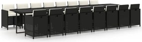 vidaXL 17 részes fekete polyrattan kerti étkezőgarnitúra párnákkal