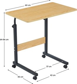 Állítható PC asztal kerekekkel, tölgy/fekete, JUSTUS