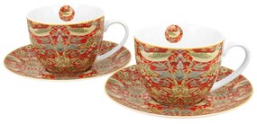 Porcelán teás csésze aljjal 2 személyes dobozban William Morris Strawberry Thief Red