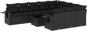 vidaXL 11 részes fekete polyrattan kerti ülőgarnitúra párnákkal