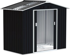Outsunny Kertiszerszámtároló 2,42 m² Erősítő Alappal Padló Nélkül 213x130x185 cm Kültéri Kertiszerszámtároló Csúszó Ajtókkal, Tetőablakkal és 4 Ablakk