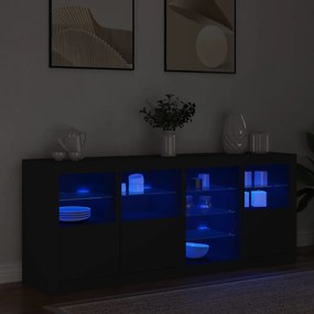 fekete tálalószekrény LED-világítással 164 x 37 x 67 cm