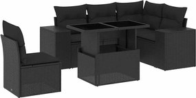 vidaXL 6 részes fekete polyrattan kerti ülőgarnitúra párnákkal