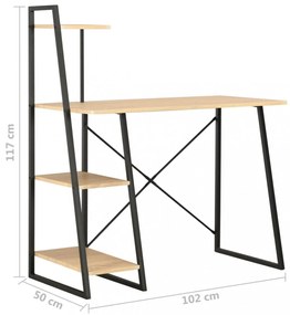 fekete és tölgyszínű íróasztal polcrendszerrel 102x50x117 cm