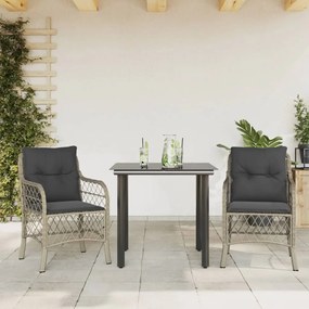 3 részes világosszürke polyrattan bisztrógarnitúra párnákkal