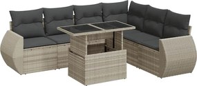 vidaXL 7 részes világosszürke polyrattan kerti ülőgarnitúra párnákkal