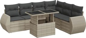 vidaXL 7 részes világosszürke polyrattan kerti ülőgarnitúra párnákkal