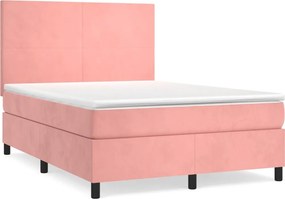 vidaXL rózsaszín bársony rugós ágy matraccal 140x200 cm
