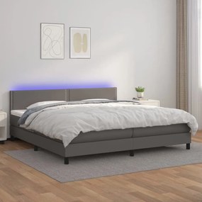 szürke műbőr rugós ágy matraccal és LED-del 200x200 cm