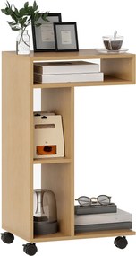 HOMCOM Multifunkcionális C-Formájú Oldalsó Asztal Kerekekkel, Nyitott Tárolórekeszek, Éjjeli Asztal, Nappaliba, Hálószobába, Irodába – 40x30x69 cm Töl