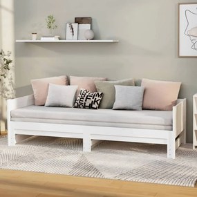 Fehér tömör fenyőfa kihúzható kanapéágy 2x(90x200) cm