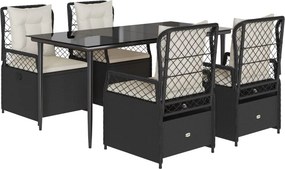 vidaXL 5 részes fekete polyrattan kerti étkezőgarnitúra párnákkal