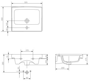 Cersanit K114-005 - CREA 40x50,5 cm beépíthető mosdó, kerámia, fényes fehér