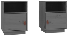 2 db szürke tömör fenyőfa éjjeliszekrény 40 x 34 x 55 cm