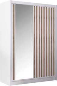 Tolóajtós szekrény, fehér/craft tölgy, 150x215 cm, LADDER