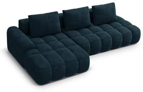 Petróleum színű bársony kinyitható-tárolóhelyes sarokkanapé (bal oldali-heverő résszel) Linz – Cosmopolitan Design