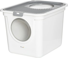 PawHut Zárt Macska WC Fedéllel - XXL Macskaalom Tartó Készlet 5 kg-ig, 44 x 55 x 39 cm, Szürke + Fehér | Aosom