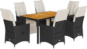 vidaXL 7 részes fekete polyrattan kerti étkezőgarnitúra párnával