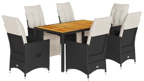 vidaXL 7 részes fekete polyrattan kerti étkezőgarnitúra párnával
