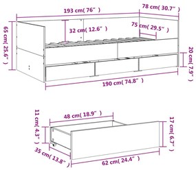 fekete kanapéágy fiókkal matrac nélkül 75x190 cm