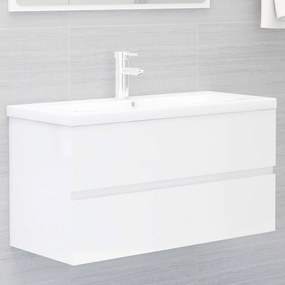 Magasfényű fehér szerelt fa mosdószekrény 90 x 38,5 x 45 cm