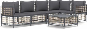 vidaXL 6 részes antracitszürke polyrattan kerti ülőgarnitúra párnákkal