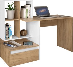 Számítógépasztal, artisan tölgy/fehér, NEREO NEW