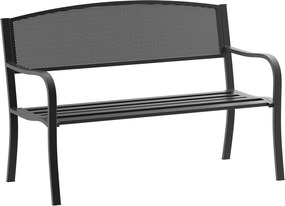 Outsunny 2-Fős Kerti Pad Kültéri Pad Acél Hálós Támlával, 240 kg Teherbírás, Teraszra, Erkélyre, 127x60x87 cm Fekete | Aosom