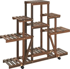 vidaXL tömör fenyőfa virágtartó állvány kerekekkel 110 x 25 x 101 cm