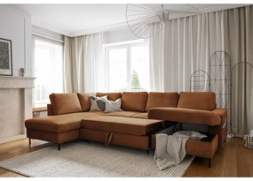 Narancssárgásbarna kordbársony kinyitható sarokkanapé (bal oldali) Lofty Lilly – Miuform