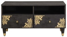 vidaXL Dohányzóasztal fiókkal Fekete 80 x 54 x 40 cm Tömör Mangófát