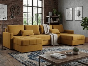 U alakú kihúzható ülőgarnitúra VENORIA 285x146 cm, mustárszín + 2 párna AJÁNDÉKBA