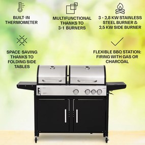 Kingsville 3.1, gáz + faszén kombinált grill, 10,9 kW, 3+1 égő, állítható magasság