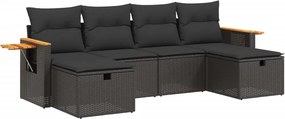 vidaXL 6 részes fekete polyrattan kerti ülőgarnitúra párnákkal