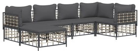 6 részes antracitszürke polyrattan kerti ülőgarnitúra párnákkal