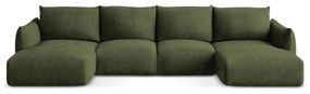 Zöld zsenília kinyitható sarokkanapé (U alakú) Leila – Makamii